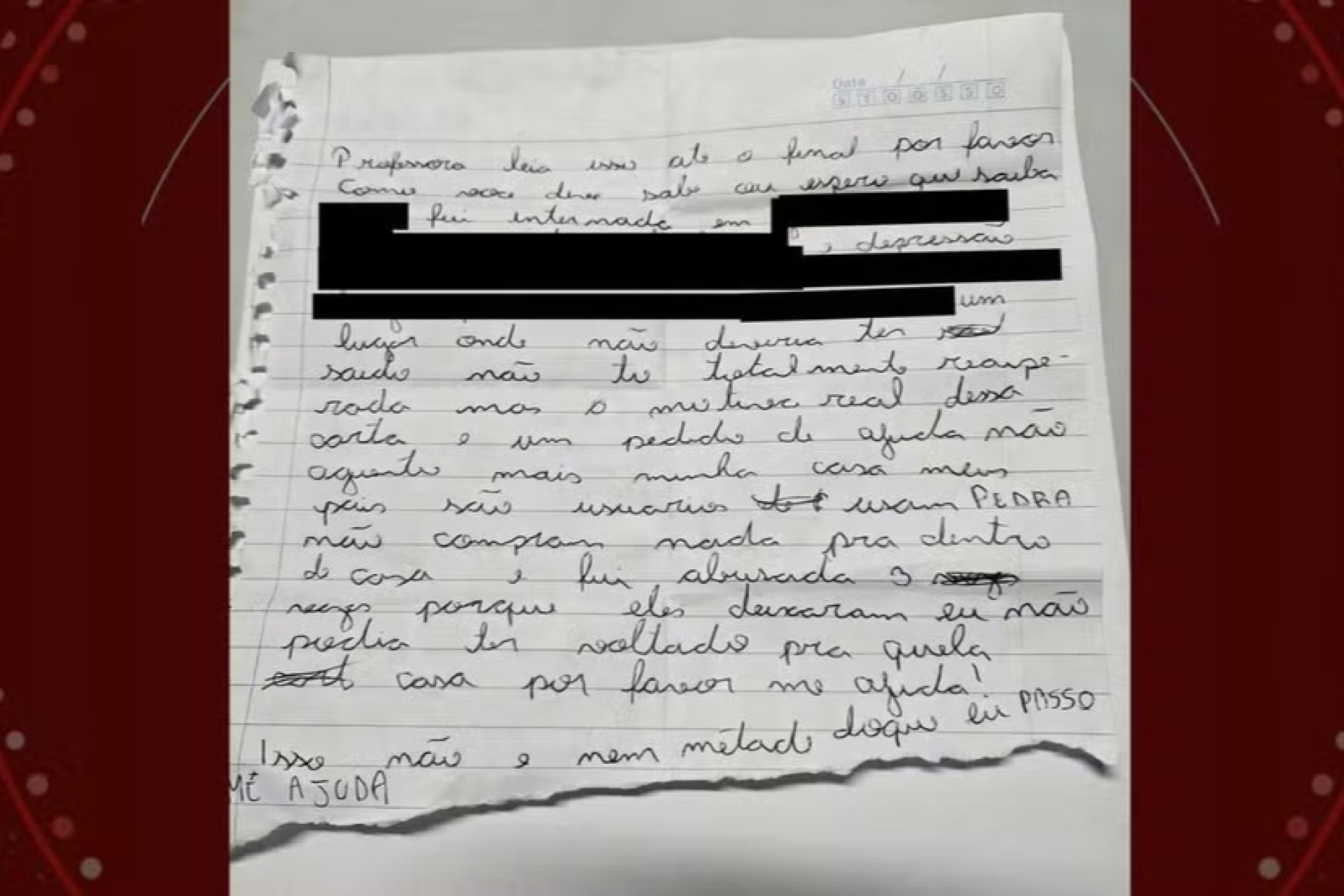 'Por favor, me ajuda': adolescente usa carta para contar à professora que cunhado a estuprava no PR