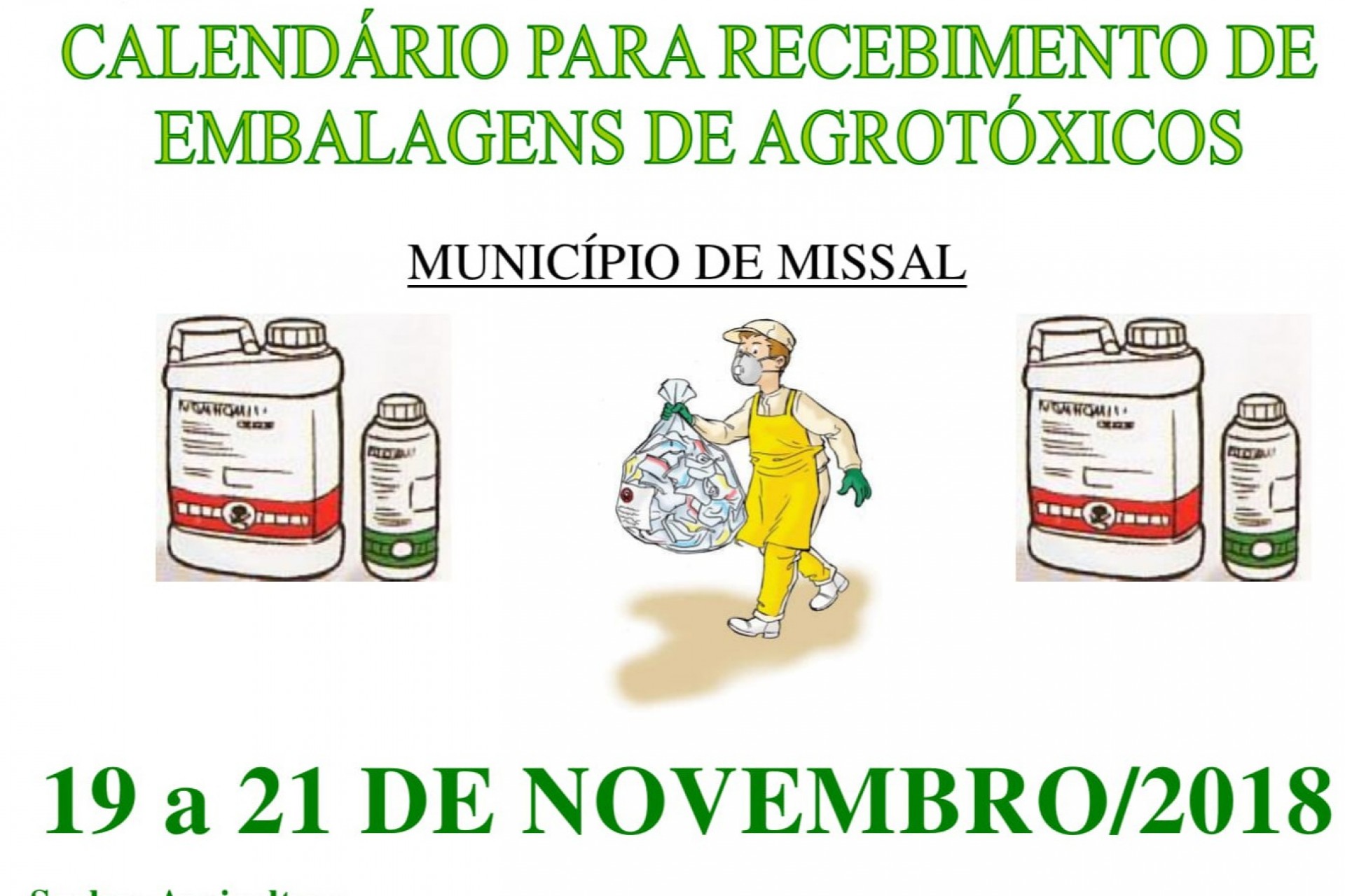 Calendário para recebimento de embalagens de agrotóxicos