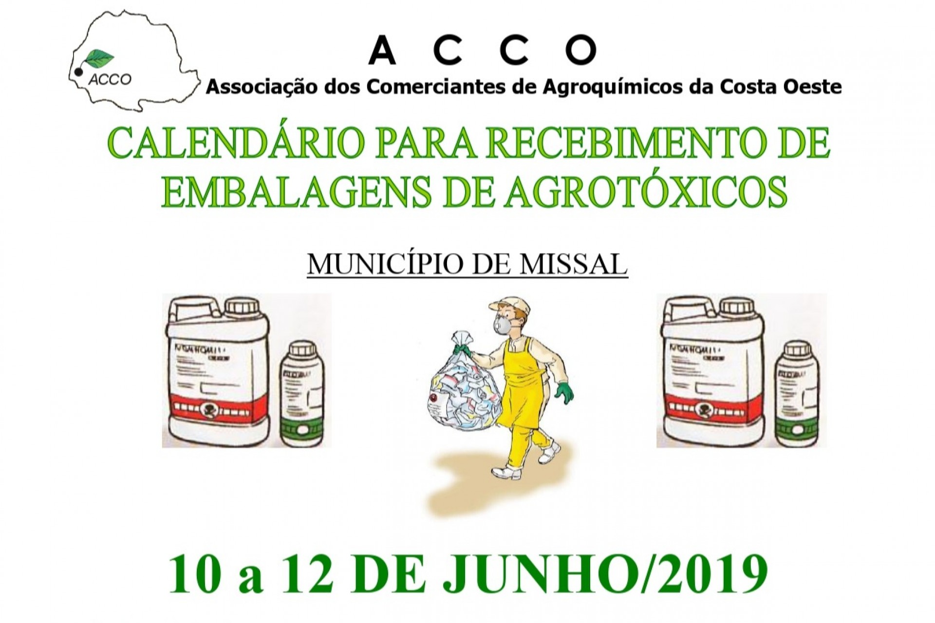 Calendário para recebimento de embalagens de agrotóxicos