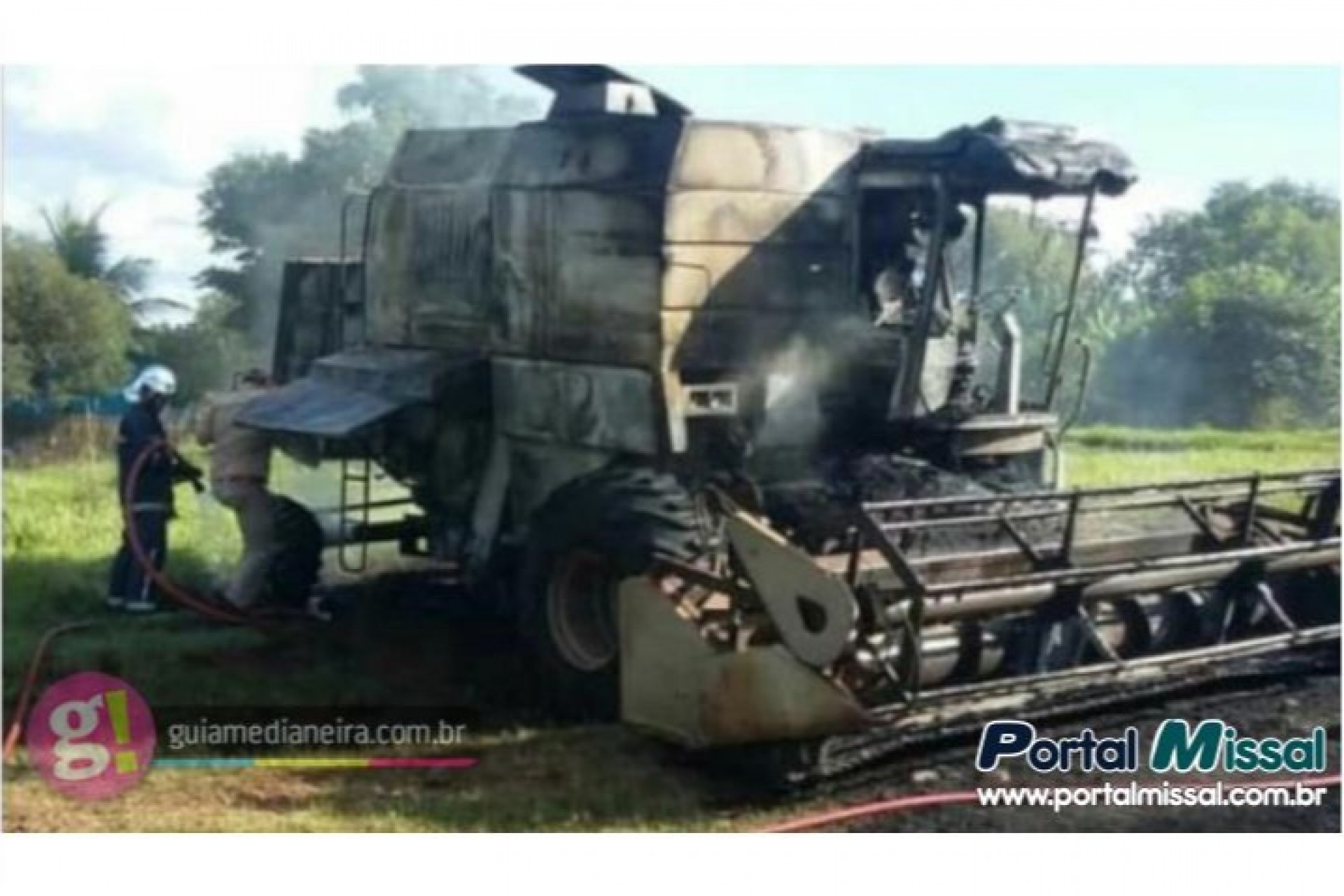 Colheitadeira fica destruída em incêndio no interior do município de Medianeira