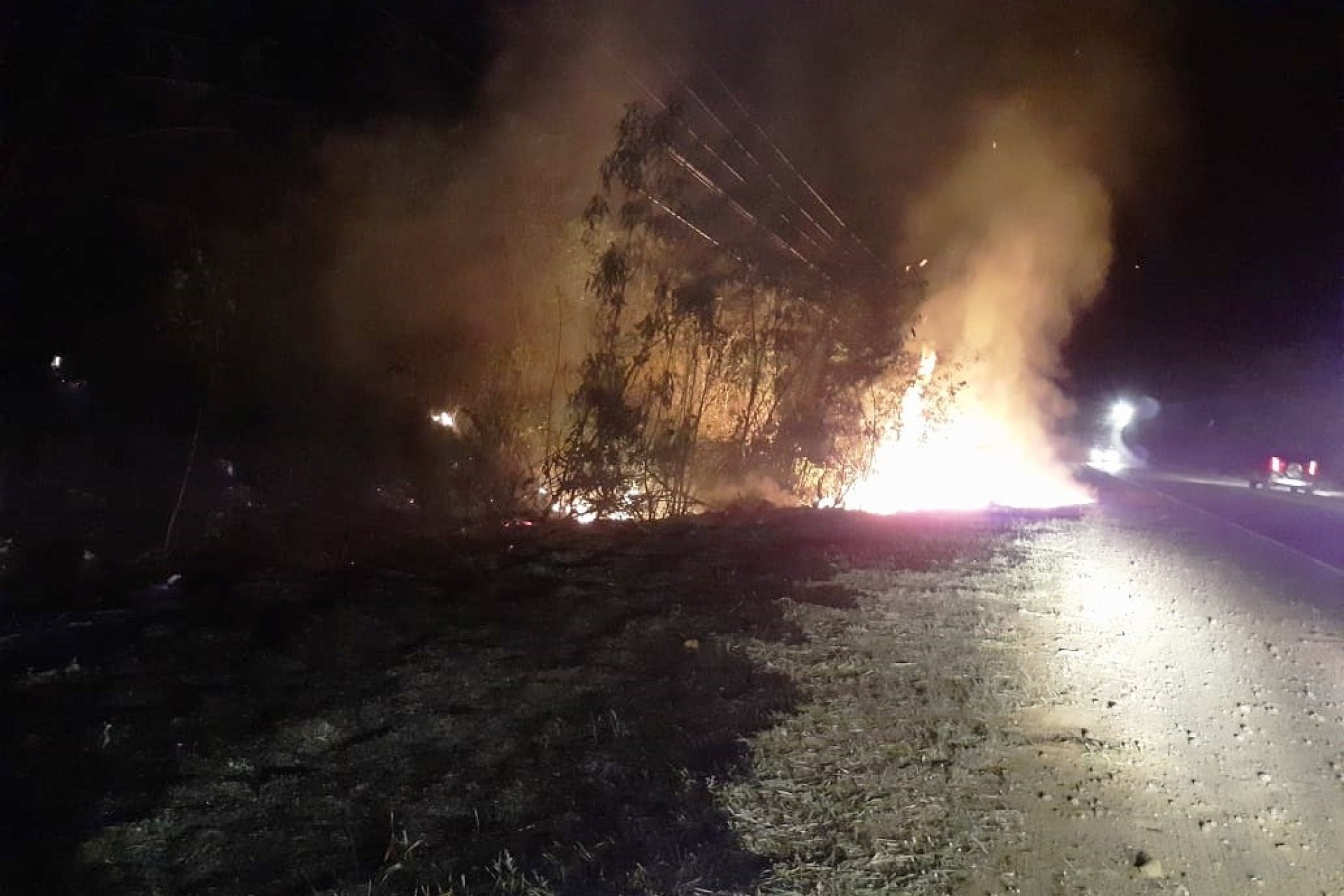 Defesa Civil de Missal e Corpo de Bombeiros controlam incêndio à margem da PR 495