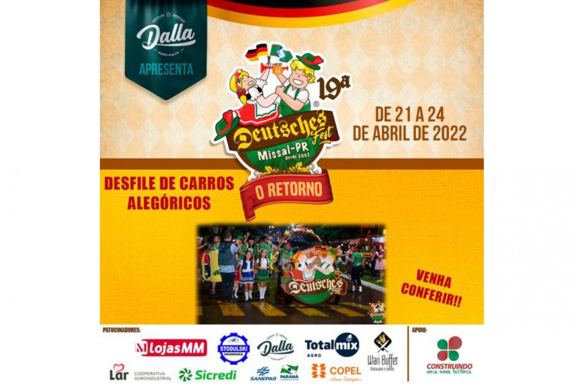 Desfile de Carros Alegóricos na 19ª Deutsches Fest de Missal ocorre na sexta-feira, 22 de abril