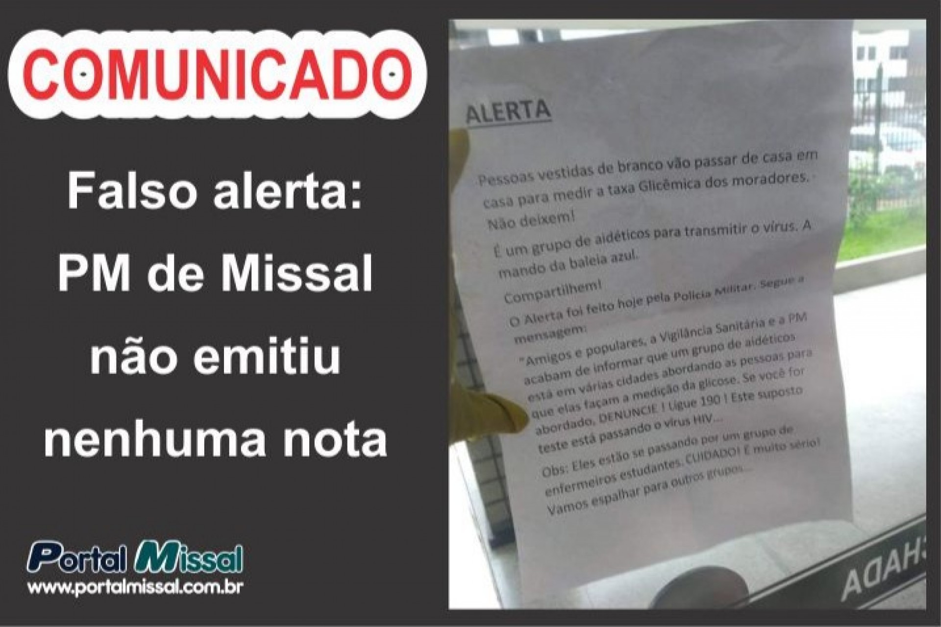 Falso alerta: PM de Missal não emitiu nenhuma nota