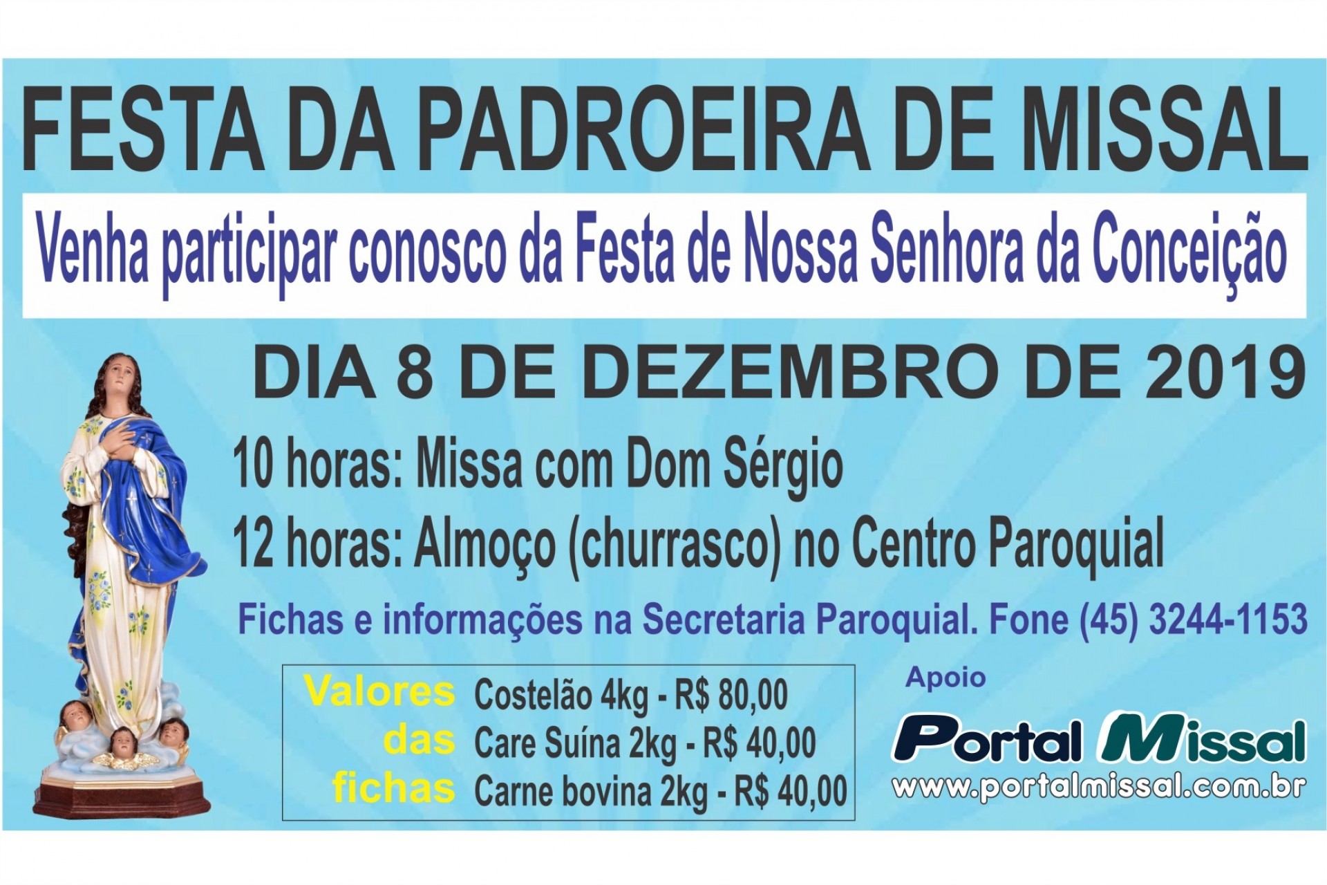 Festa da Padroeira de Missal será no dia 8 de dezembro