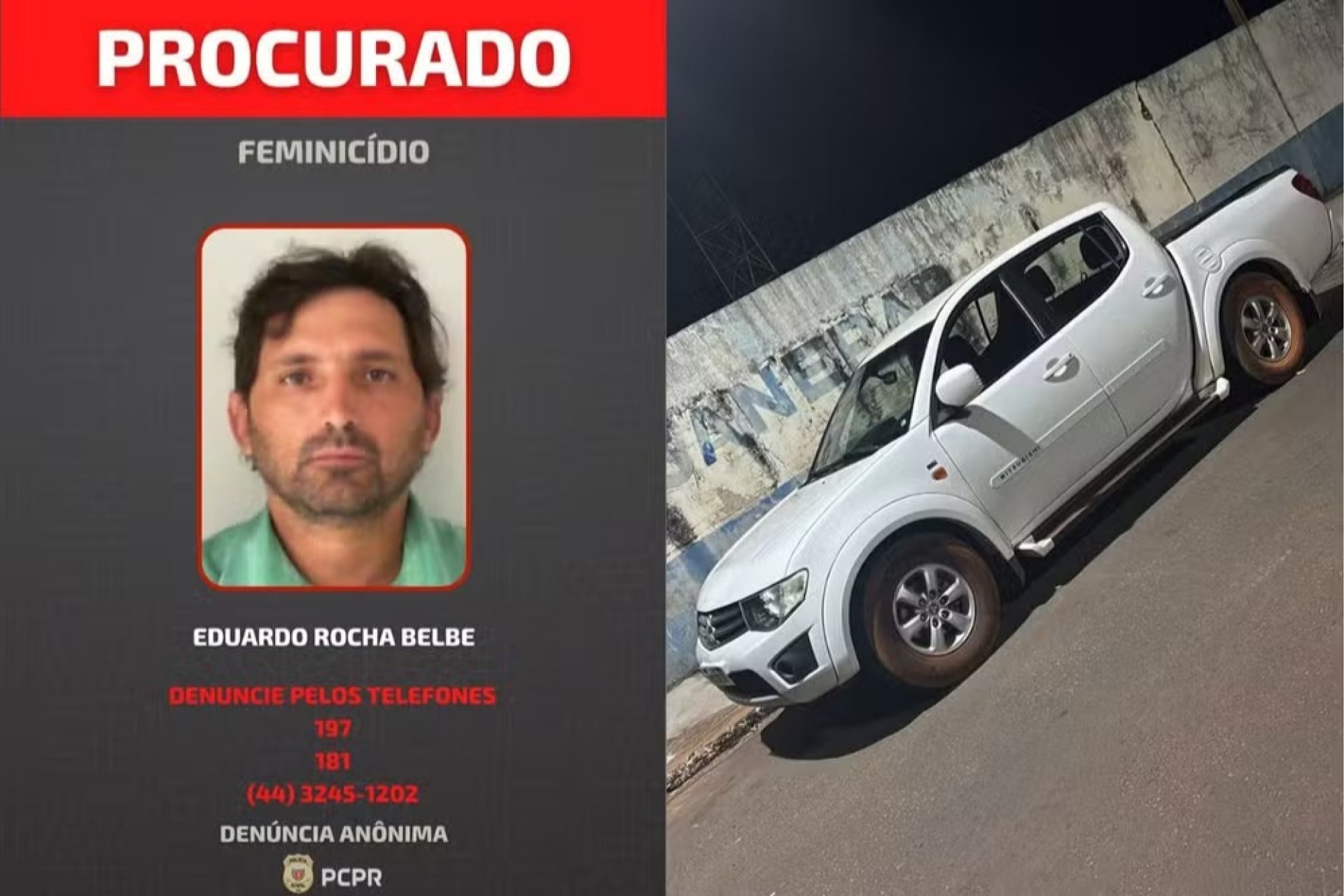 Foto de foragido por perseguir e matar companheira na frente da mãe é divulgada pela polícia, no PR