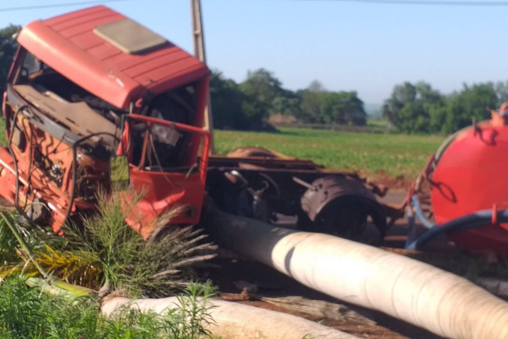 Motorista colide caminhão em palmeira na entrada de Missal ao ser fechado por veículo