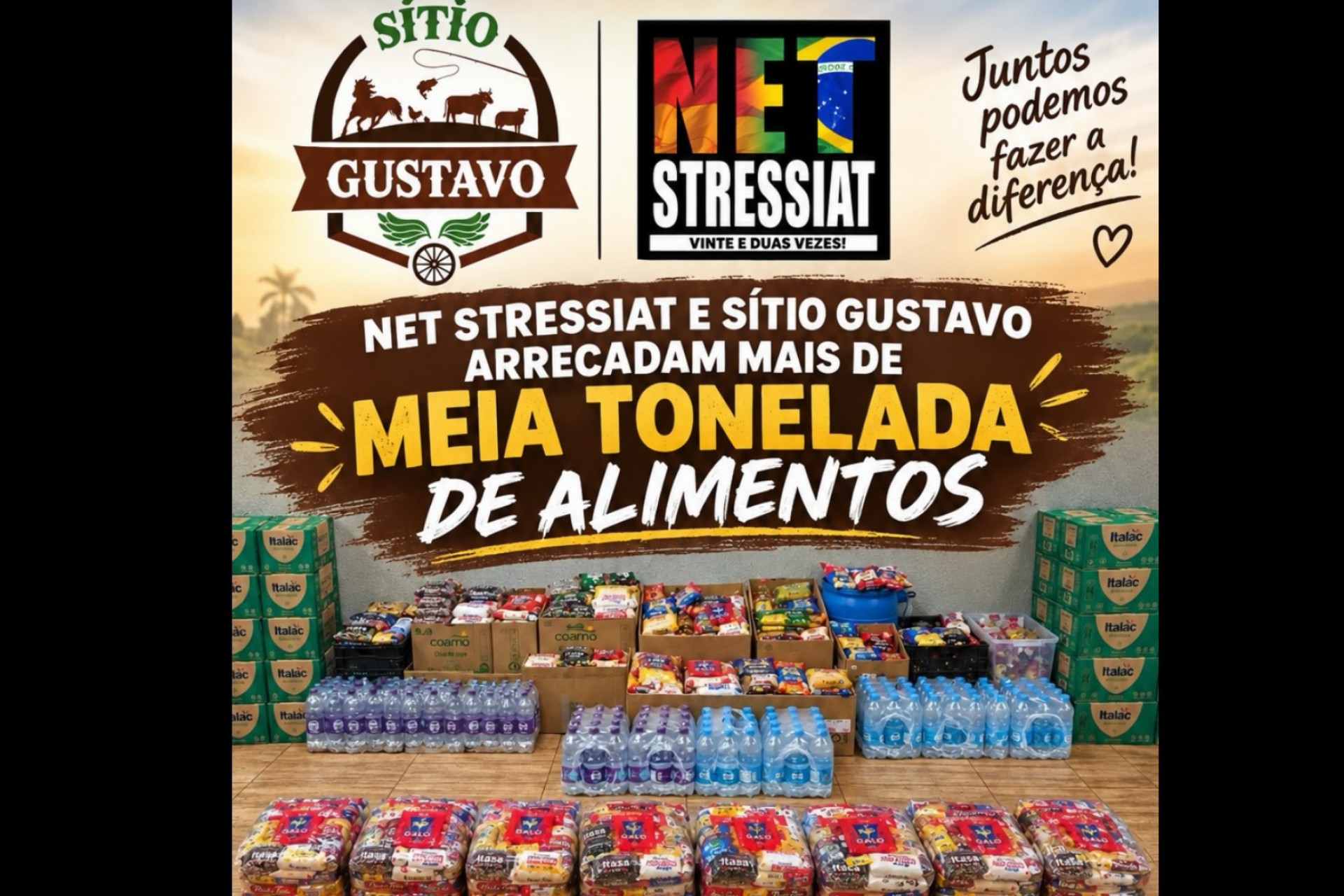 NET STRESSIAT e Sítio Gustavo arrecadam mais de meia tonelada de alimentos