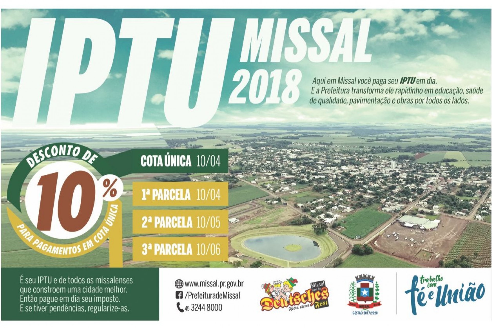 No dia 10 de abril é o vencimento do IPTU para quem optar pagar em parcela única.