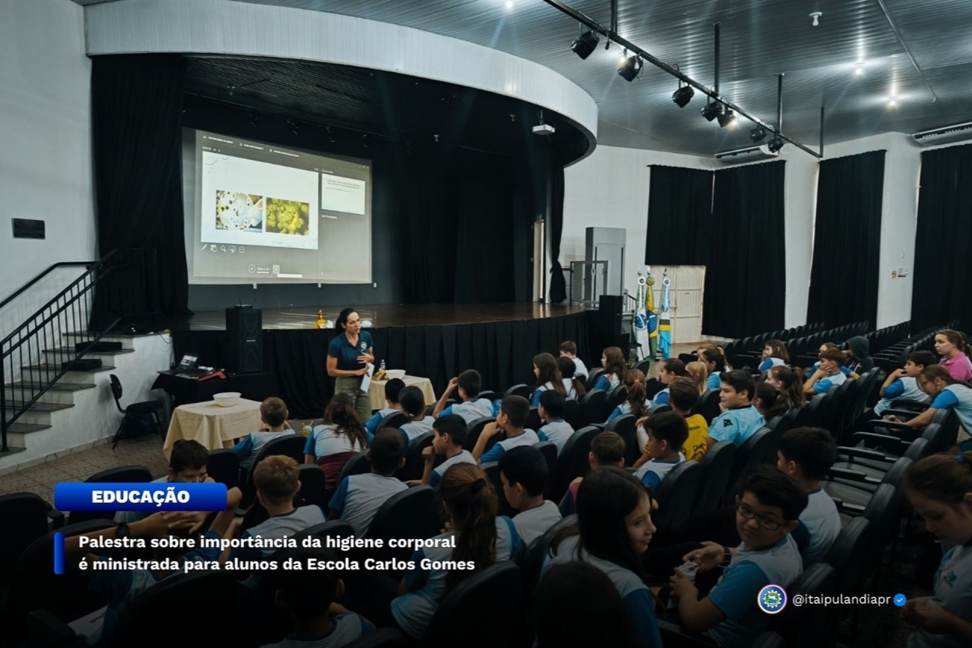 Palestra sobre importância da higiene corporal é ministrada para alunos da Escola Carlos Gomes