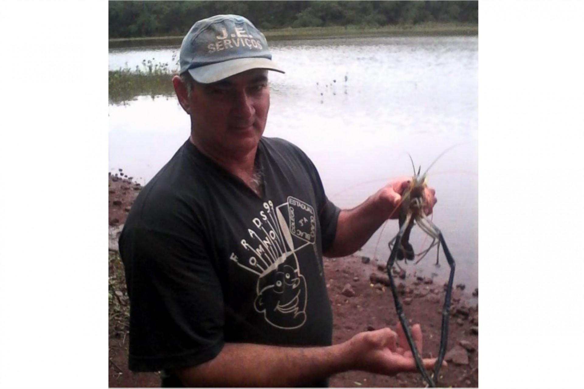 Pescador de Entre Rios do Oeste captura camarão gigante de 30 centímetro; veja imagens