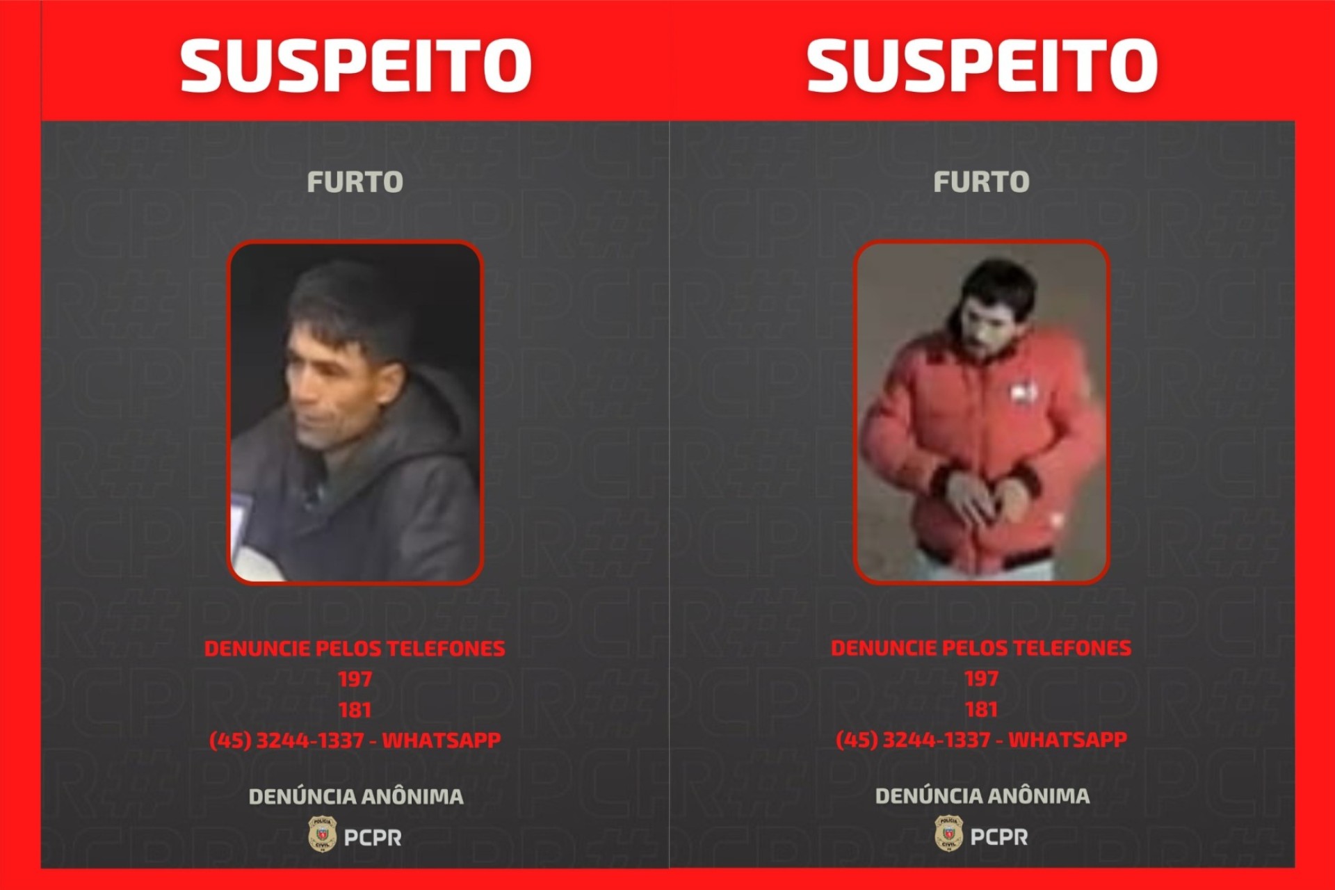 Polícia divulga imagens de suspeitos de furtos em Missal e região