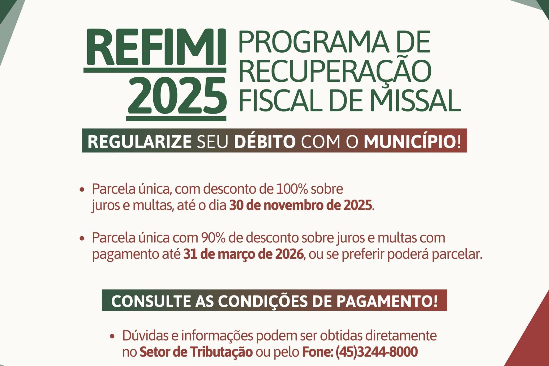 Prazo para adesão do Refimi com 100% de desconto sobre juros e multas encerra dia 30 de novembro