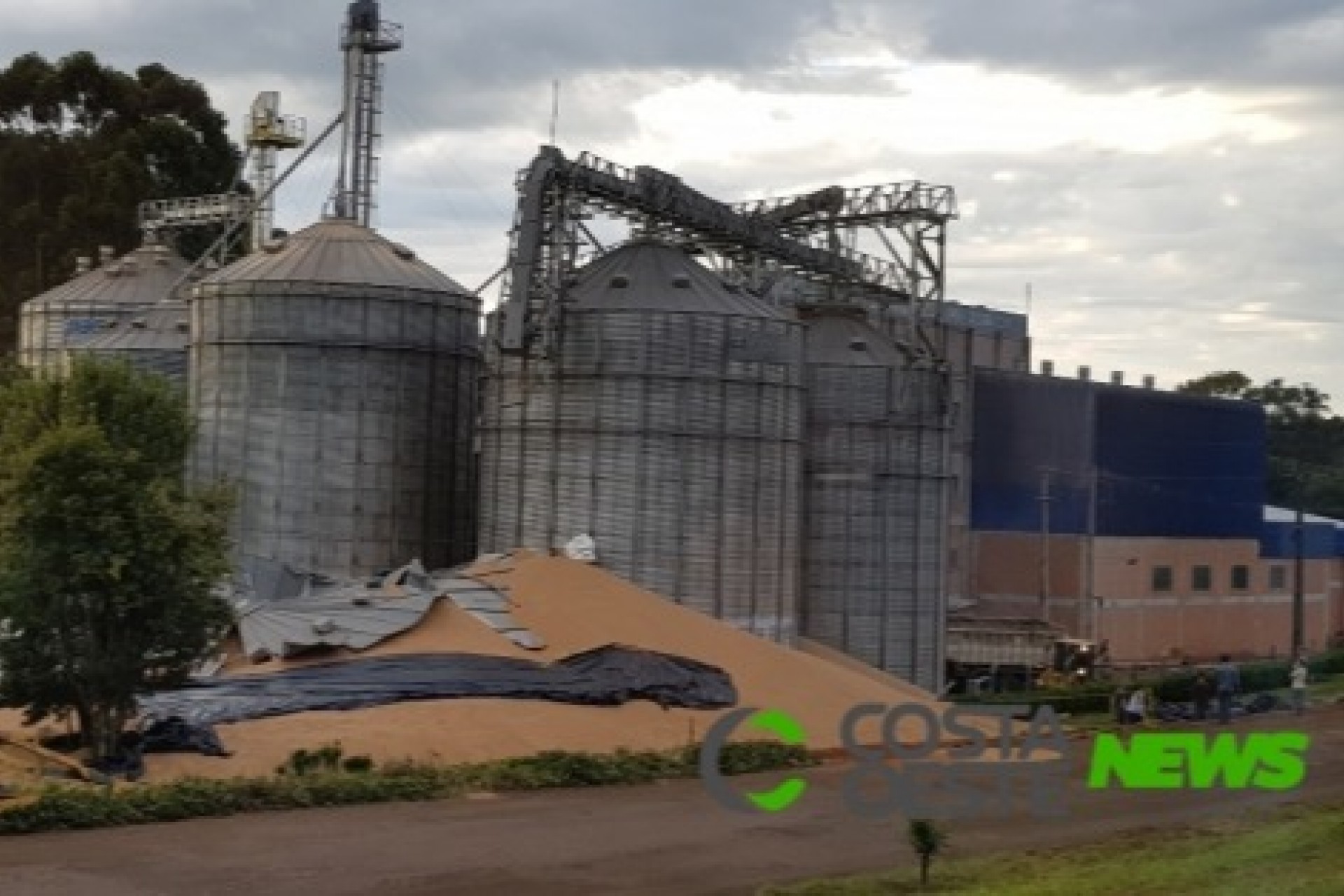 Silo cede e grãos de trigo ficam espalhados