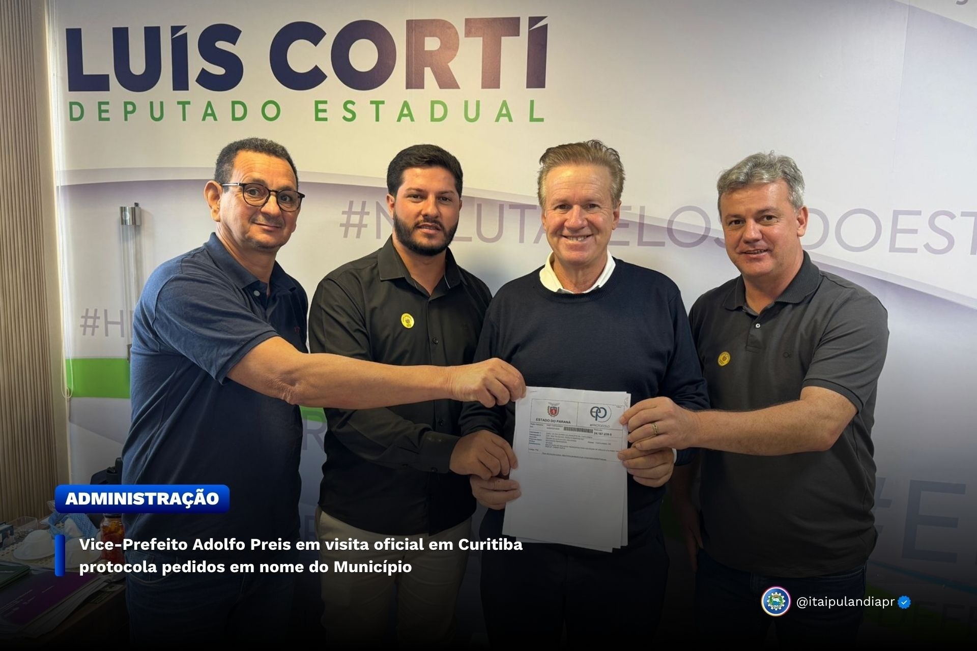 Vice-Prefeito Adolfo Preis em visita oficial em Curitiba protocola pedidos em nome do Município