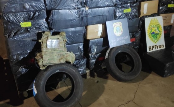 BPFRON, Polícia Civil e Polícia Federal apreendem pneus e cigarros contrabandeados em Itaipulândia