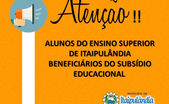 Comunicado aos alunos de ensino superior de Itaipulândia