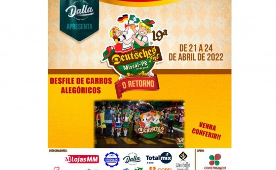 Desfile de Carros Alegóricos na 19ª Deutsches Fest de Missal ocorre na sexta-feira, 22 de abril