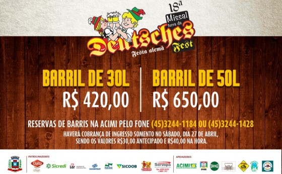 Estão abertas vendas e reservas de barris de chopp para 18ª Deutsches Fest