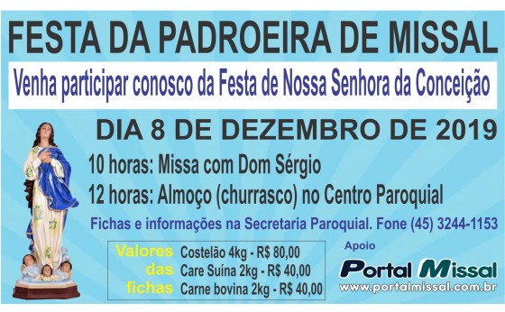 Festa da Padroeira de Missal será no dia 8 de dezembro