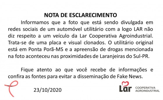 Lar Cooperativa divulga nota de esclarecimento