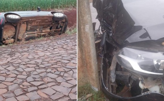 Logo após destombar carro, condutora volta a dirigir e bate contra poste no Paraná