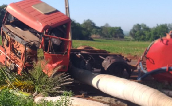 Motorista colide caminhão em palmeira na entrada de Missal ao ser fechado por veículo