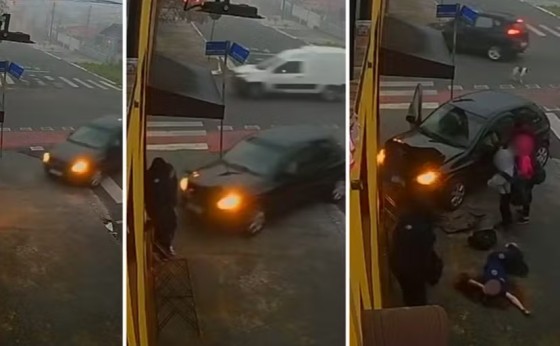 Mulher filmada tentando matar adolescentes jogando carro contra elas em calçada é presa no Paraná