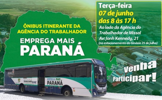 Ônibus Itinerante do Programa Emprega Mais Paraná irá atender em Missal