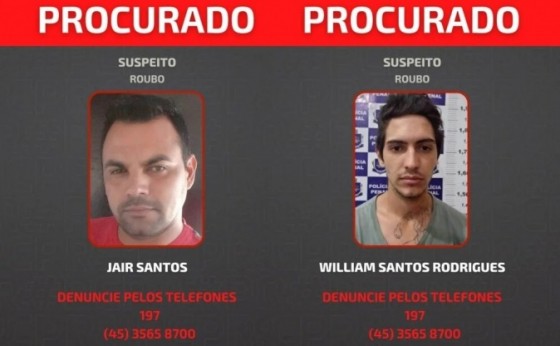 Polícia divulga fotos de dois suspeitos de roubo no Oeste do Paraná