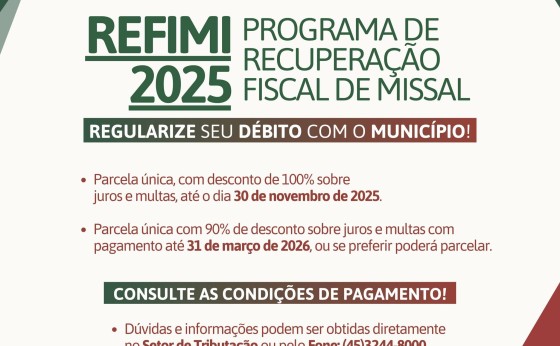 Prazo para adesão do Refimi com 100% de desconto sobre juros e multas encerra dia 30 de novembro